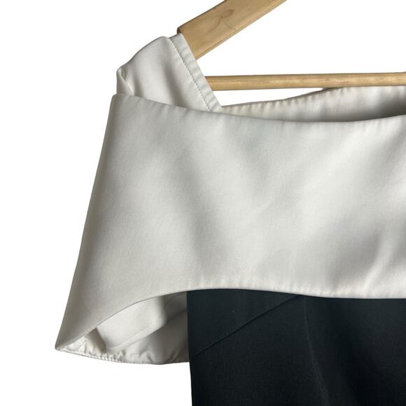 Badgley Mischka Black White Two-Tone Off Shoulder Trumpet Gown Size 4 - Picture 8 of 15